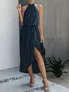 Split-Front Halterneck Midi Dress