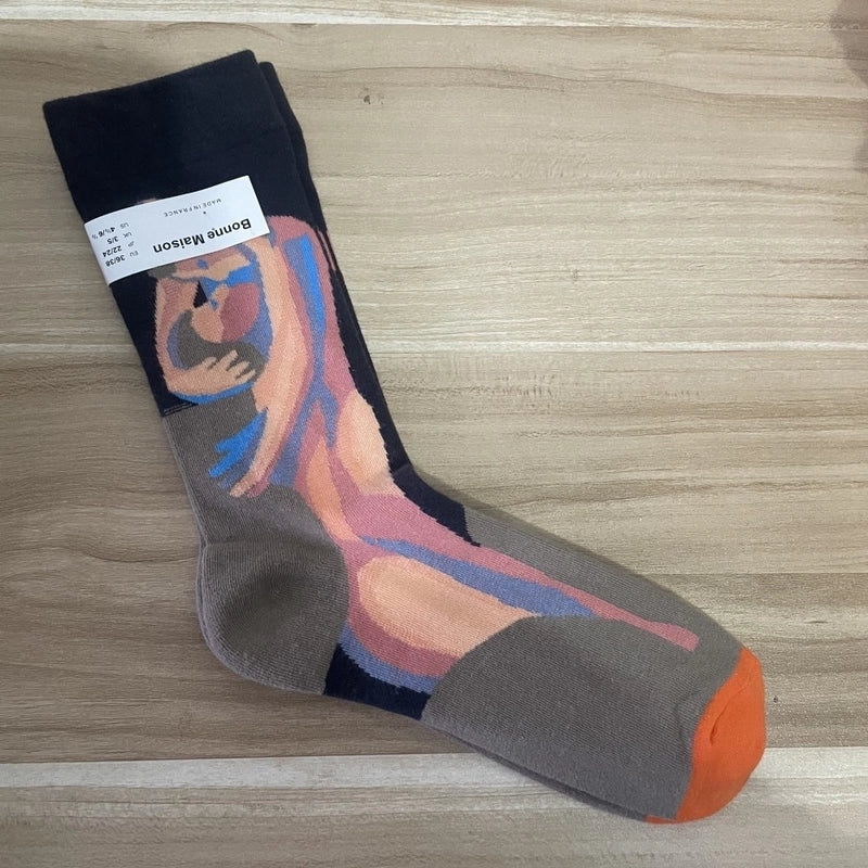 Women’s Minimalist Human Houndstooth Cotton Crew Socks A Pair