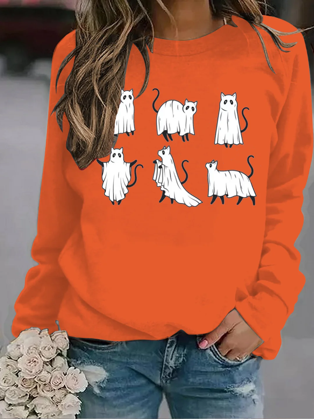 Black Cat Spooky Long Sleeve Sweatshirt