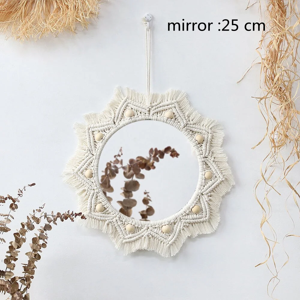 Boho Macrame Wall Hanging Round Decorative Wall Mirrors Home Decor ,Bedroom,Living Room,Nursery,Party Christmas Decorations Gift