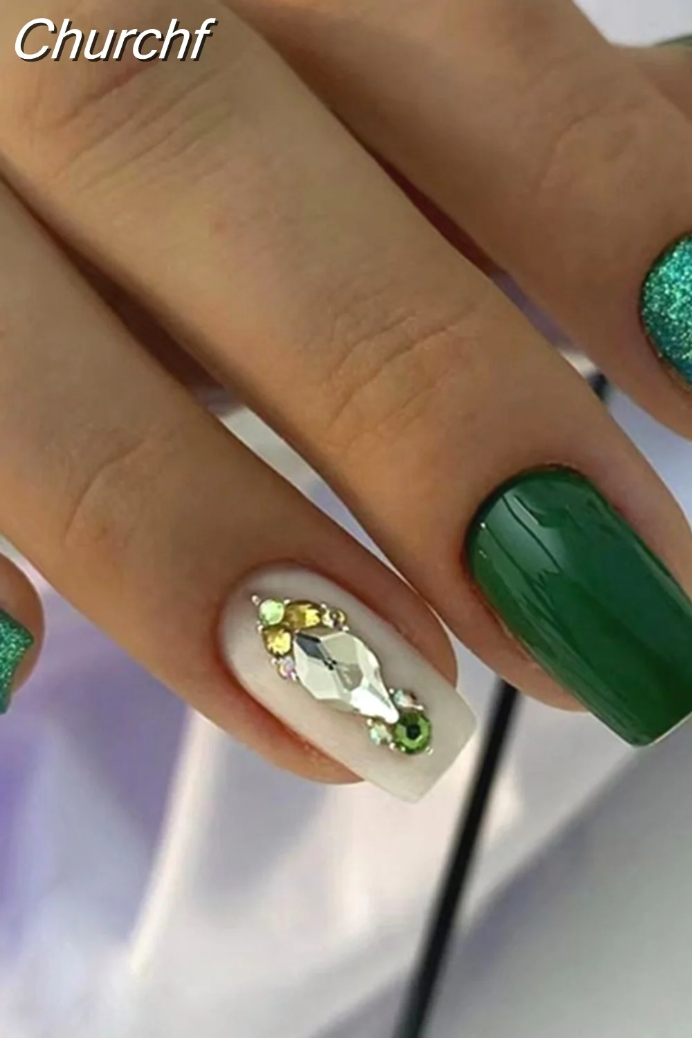 Churchf Wave Line Short Ballet French False Nails With Flower design Square Head Fake Nail Tips Simple Wearable Press On Nails-Nail Inspo