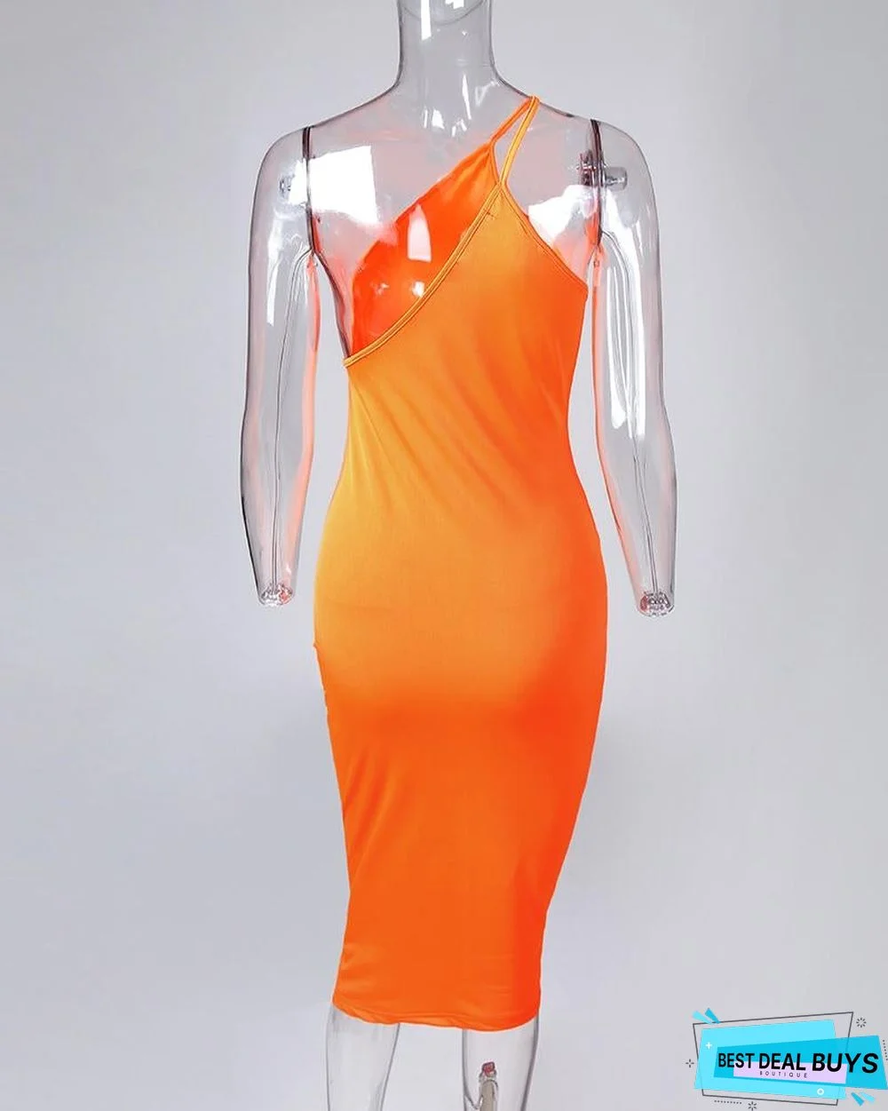 Solid Asymmetrical Neck Bodycon Dress