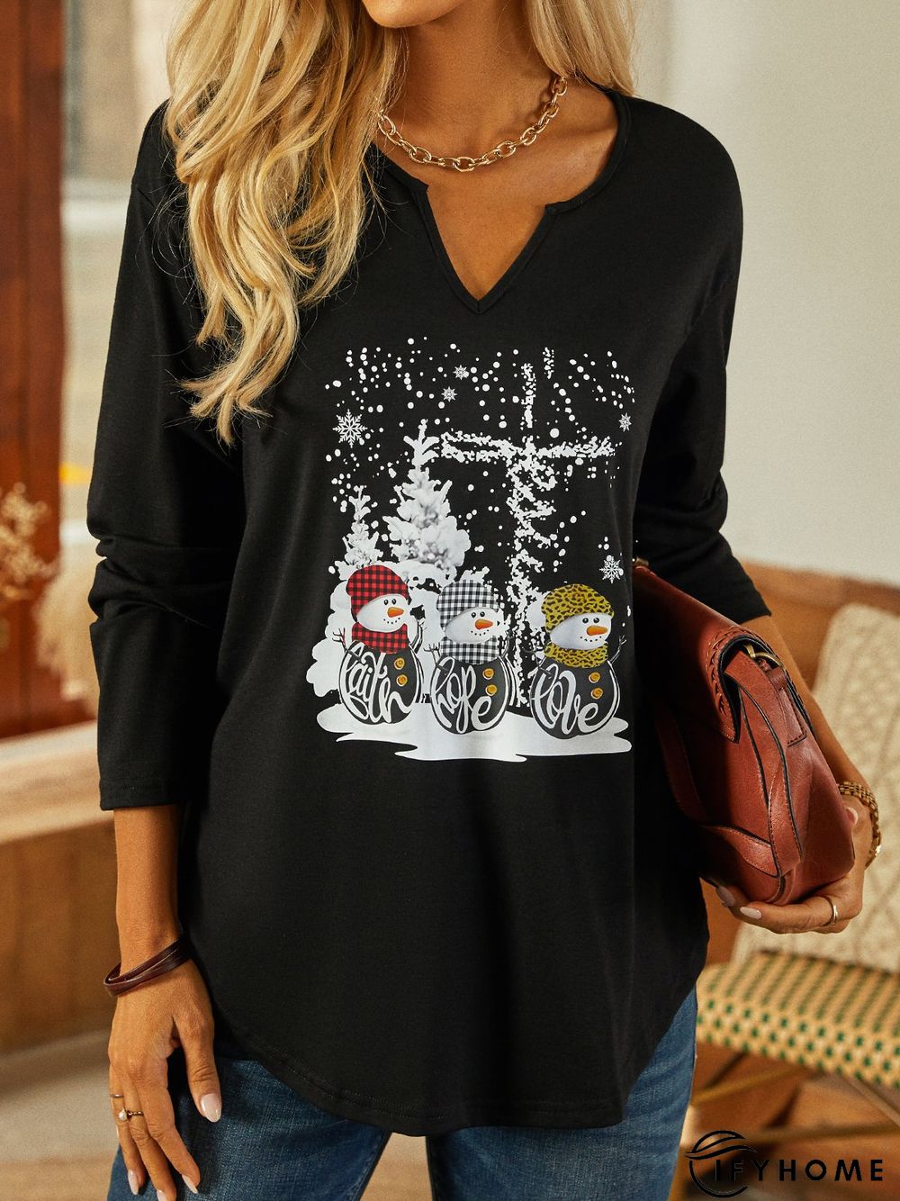 Casual Jersey Christmas Snowman T-Shirt | IFYHOME