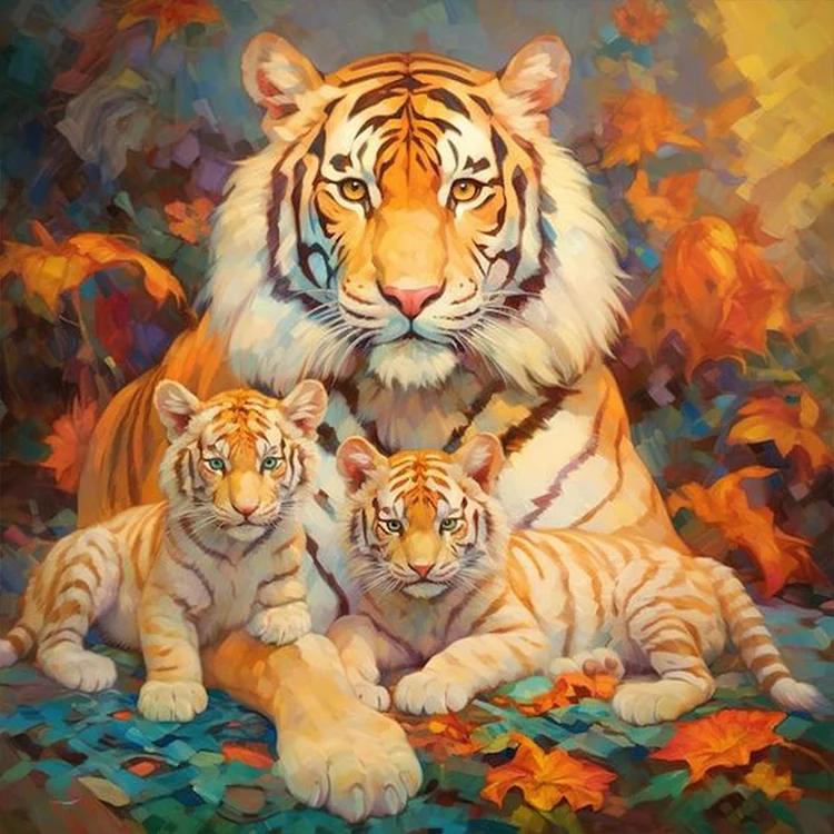 Tiger Family 40*40CM (Canvas) Full Round Drill Diamond Painting gbfke