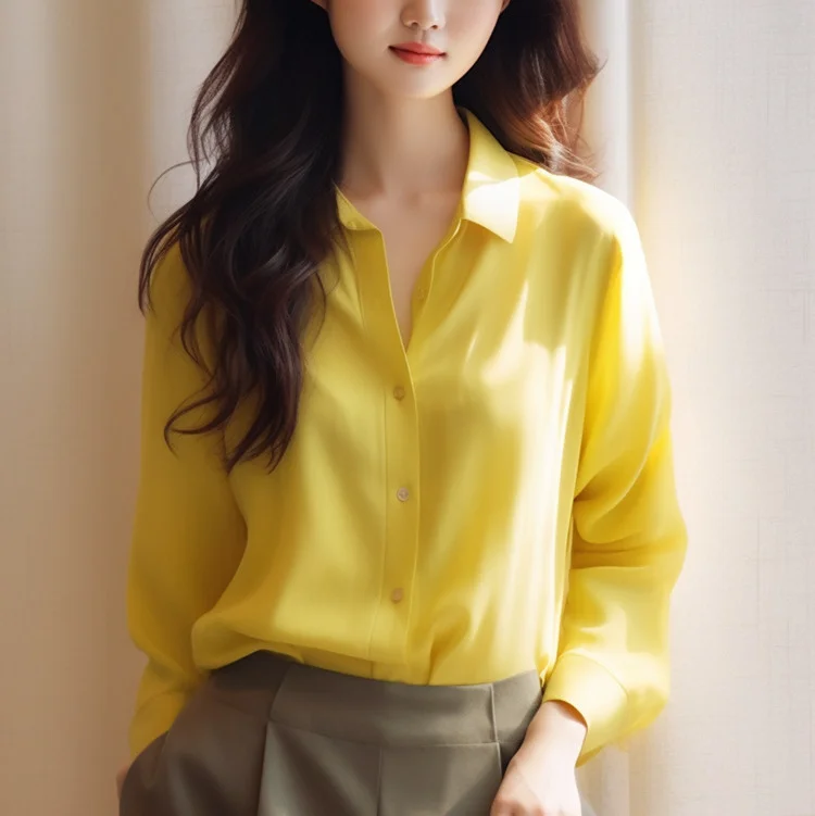 Athvotar Athvotar Sense Gentle Windy Yellow Beautiful Shirt Simple Commute Small Fashion Age-Dense Stated Set-Tite Shirt Woman