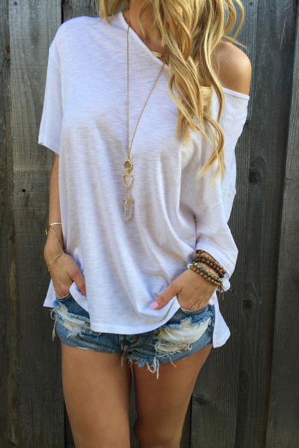 One Shoulder Plain T-Shirts