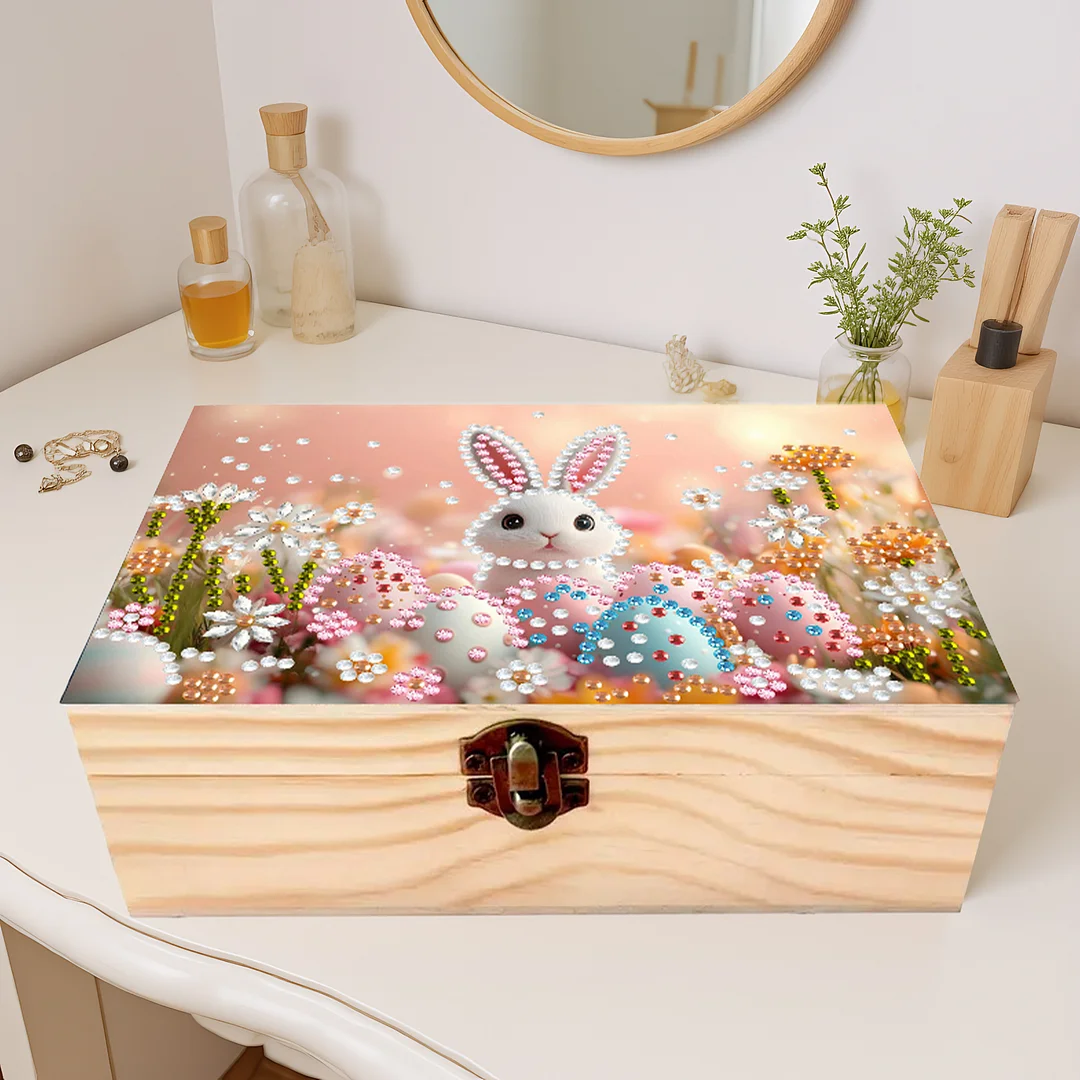 5D DIY Diamond Painting Handmade Wood Storage Box for Home Decor Craft (Rabbit)