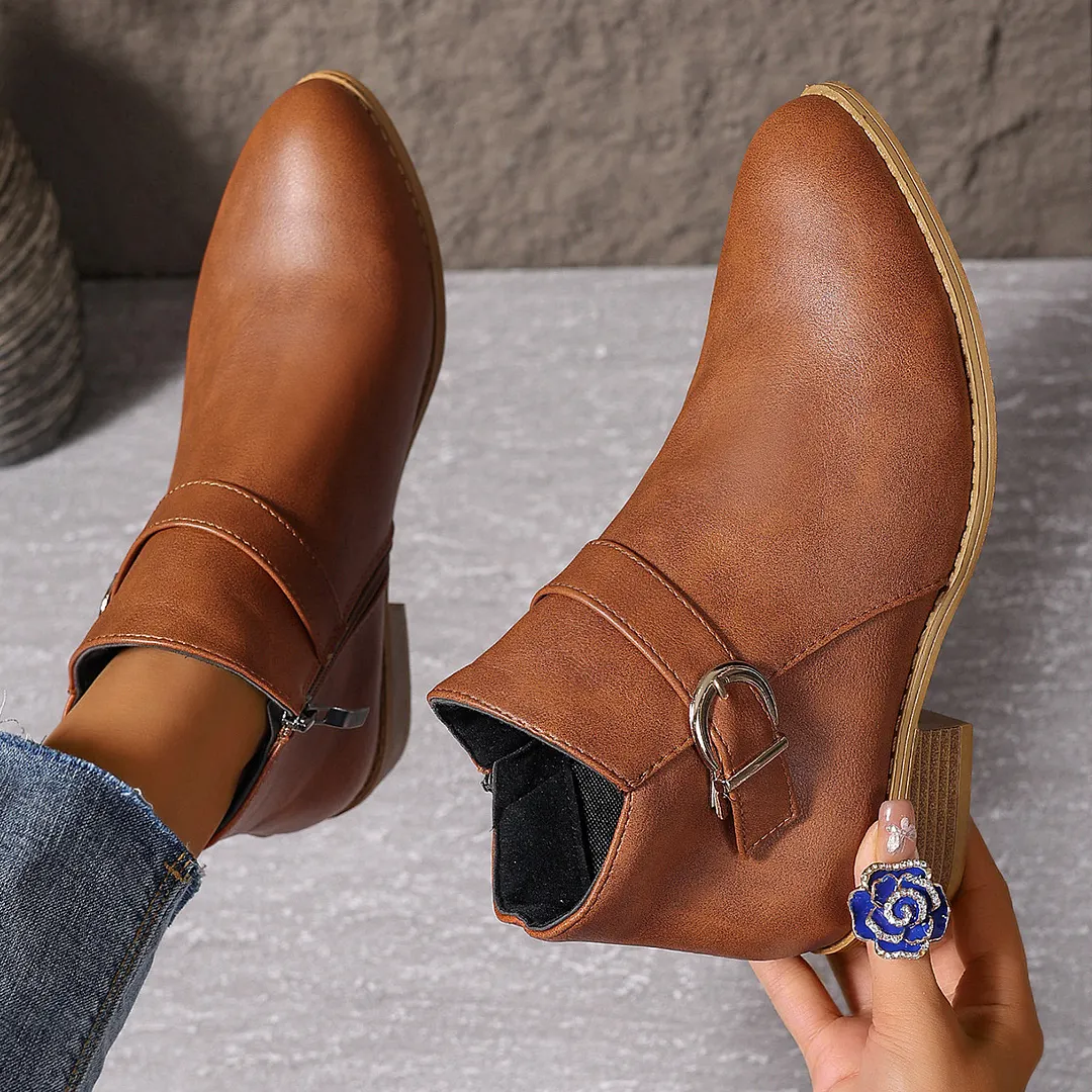 Breakj Breakj Retro Martin Boots 2025 New Pointed Belt Buckle Side Zipper Chelsea Boots Women's Shoes