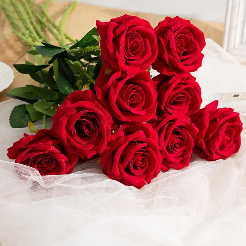 Athvotar Piece Red Rose Flowers Silk Real Touch Artificial Flowers Valentine's Day Home Wedding Decorations Fake Flowers