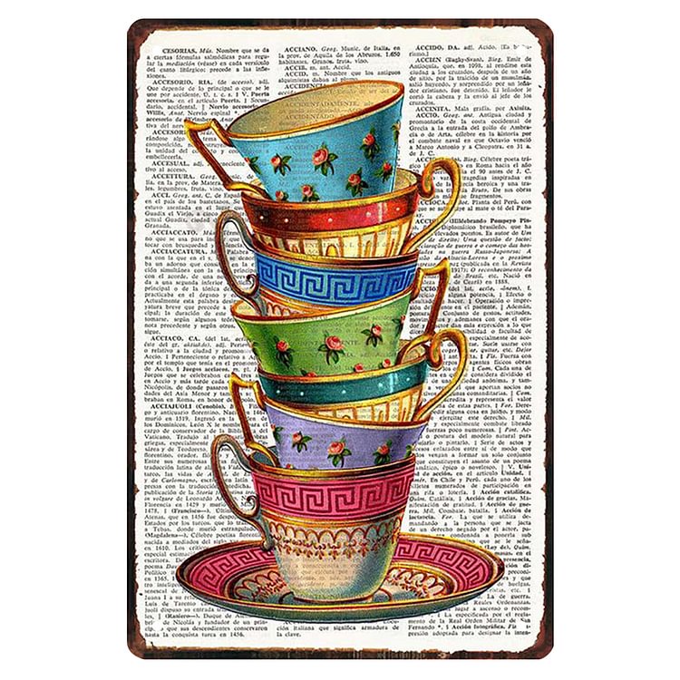 Stack Cups - Vintage Tin Signs/Wooden Signs - 7.9x11.8in & 11.8x15.7in