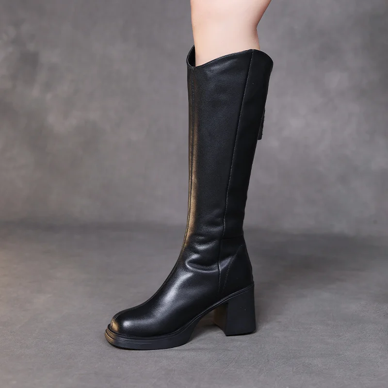 Yyvonne Layer Of Gruffel Coarse And Long Boots In The Warm High-Heekin Women Autumn And Winter New Personality Leather Fashion Boots