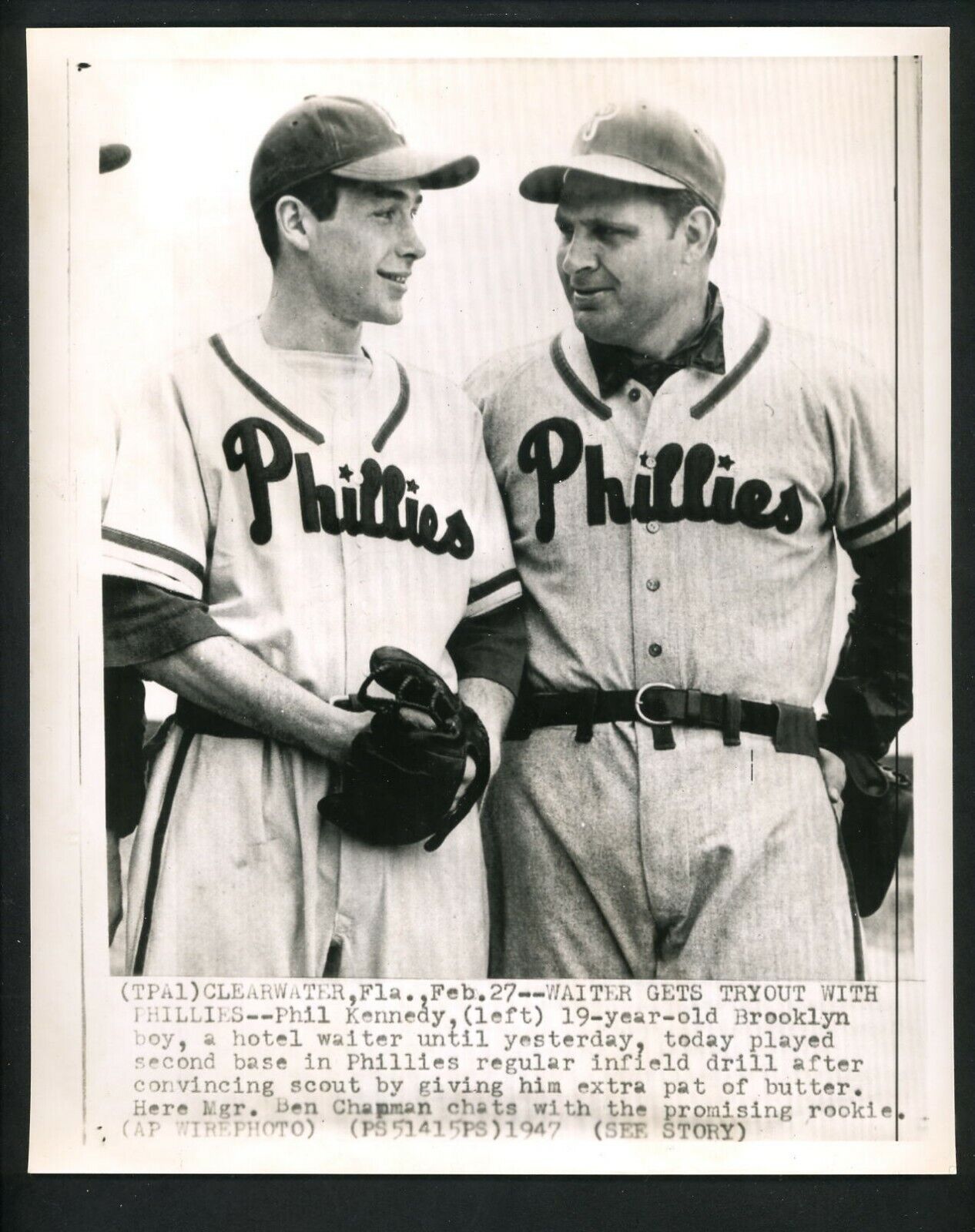 Philip Phil Kennedy & Ben Chapman 1947 Press Photo Poster painting Philadelphia Phillies