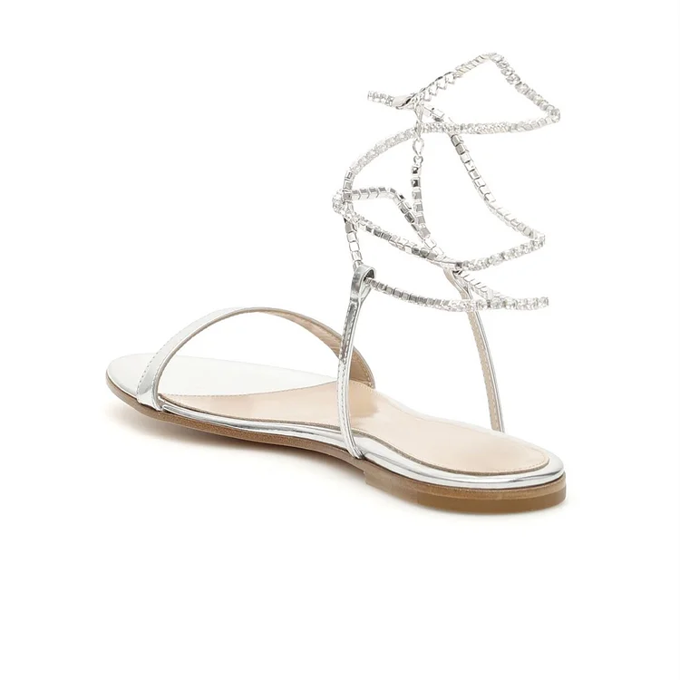 Silver Rhinestone Sandals Vdcoo