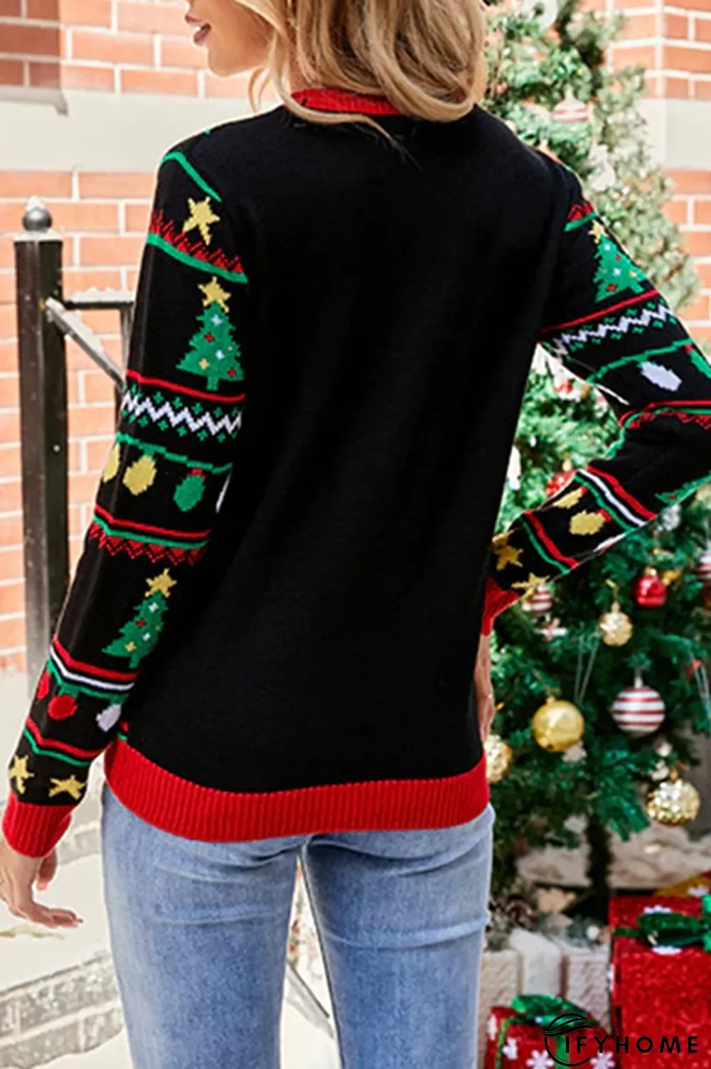 Casual Letter Christmas Tree Printed Sequins Patchwork O Neck Tops | IFYHOME