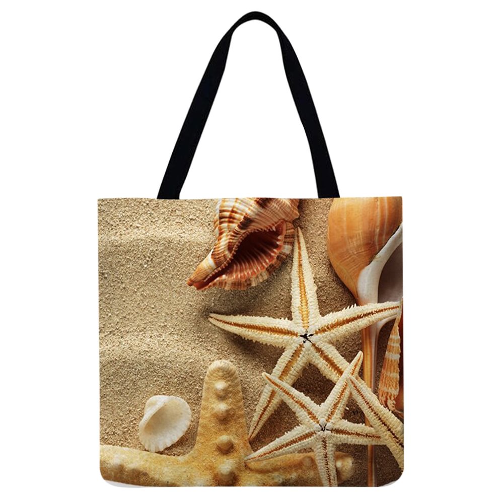 Linen Tote Bag-Beach starfish shell
