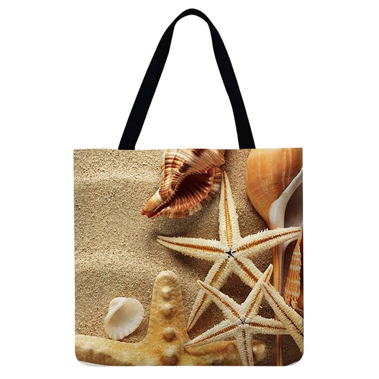 【Limited Stock Sale】Linen Tote Bag - Blue Ocean Starfish Beach Sand