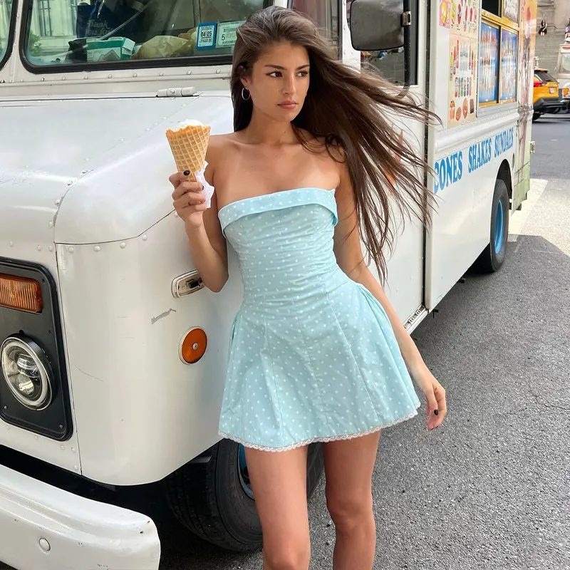 Uveng Uveng Women's Summer 2024 New Fashion Sexy Pure Desire Hot Girl A Word Collar Strapless Temperament Dress