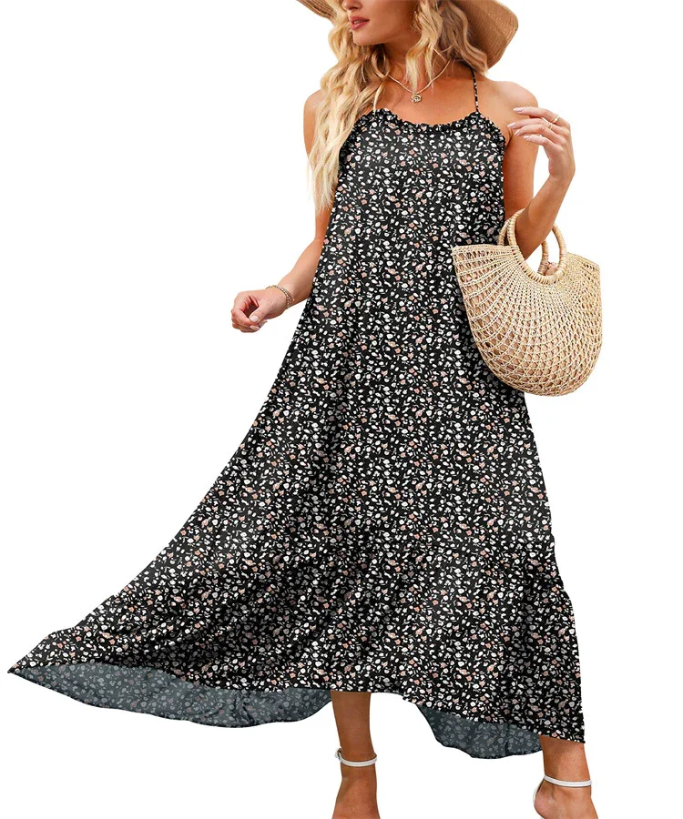 Women's Printing Irregular Hem Sleeveless Long Dress
