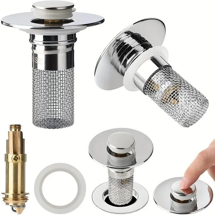 🔥 49% OFF  Bathroom Sink Stopper Hair Catcher, Universal Pop Up Sink Drain Filter with Stainless Steel Filter Basket, Bathroom Sink Drain Strainer 