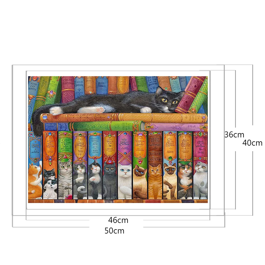 14CT Full Stamped Cross Stitch - Cat And Book(Canvas|40*50CM)