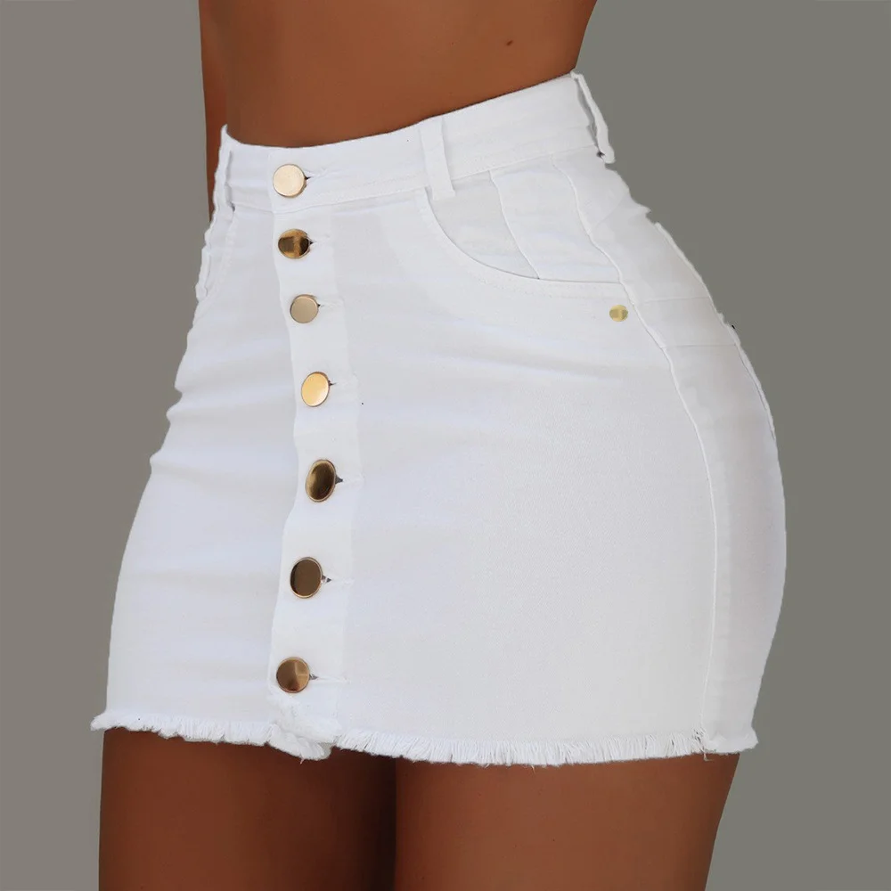 Uveng Uveng New Casual Fashion High-Waisted Ass Skirt Women's Denim Single-Caught Skirt