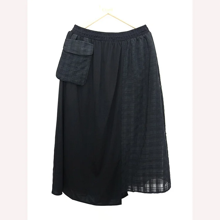 Stylish Asymmetrical Plaid Patchwork Pocket Skirt 