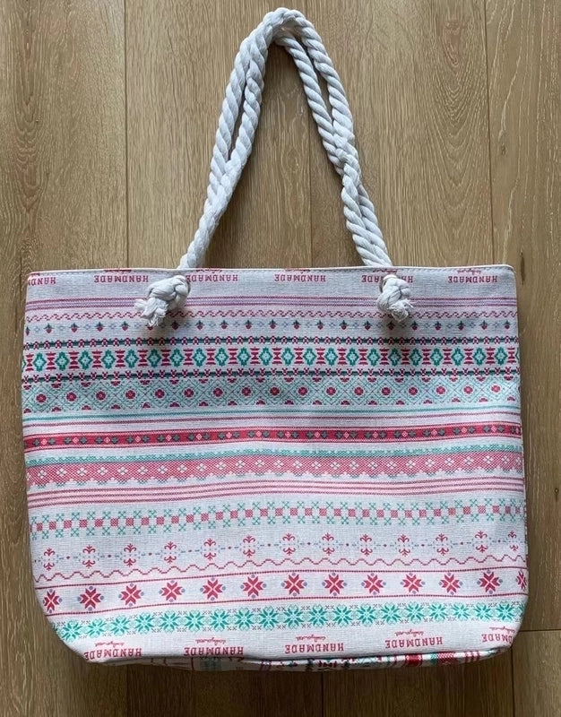 Women’s Large Canvas Animal Vacation Ethnic Style Zipper Tote Bag