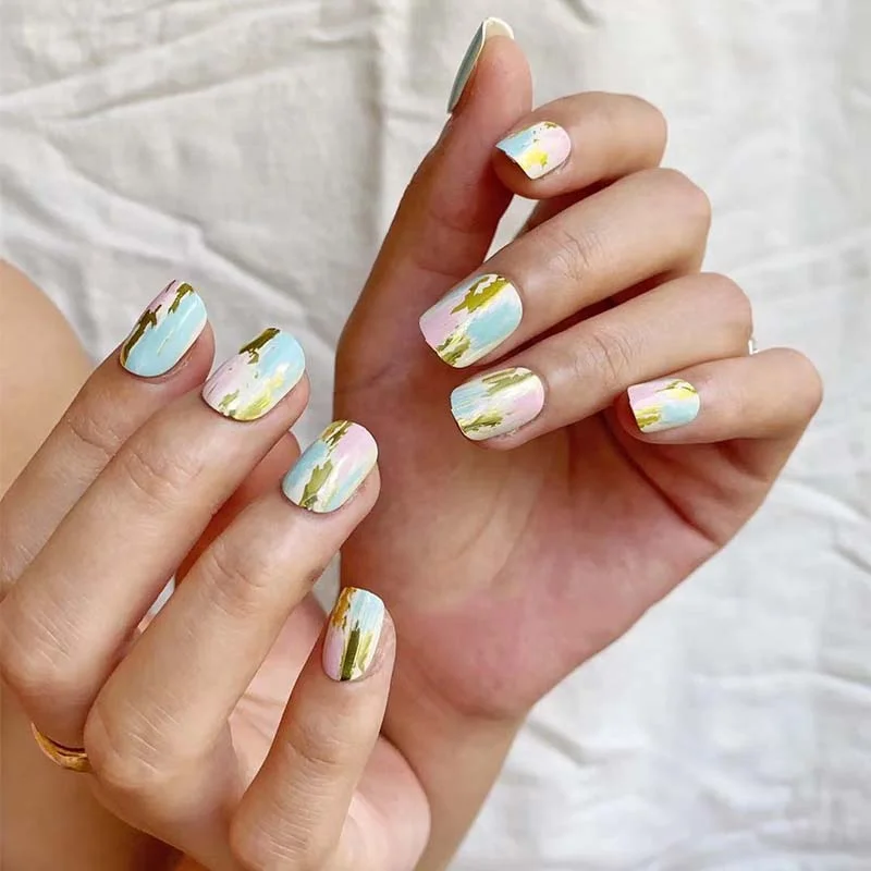 wholesale 24PCS/box glossy false nails with a pattern short size wearable full cover fake nail tips for girls nail tips glue-Nail Inspo