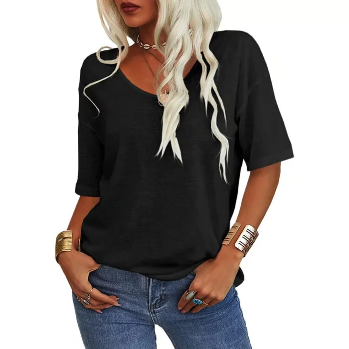 ✨Women's Solid Color V-Neck T-shirt⏰Last Day 50% Off