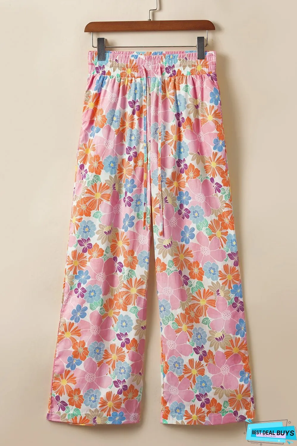 Floral Smocked Waist Loose Pants