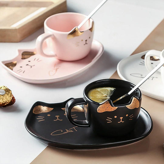 Cute Cat Snack Platter Coffee Cup Set