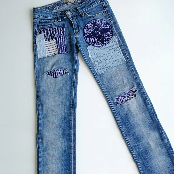 Japanese Style Sashiko Patchwork Design Jeans