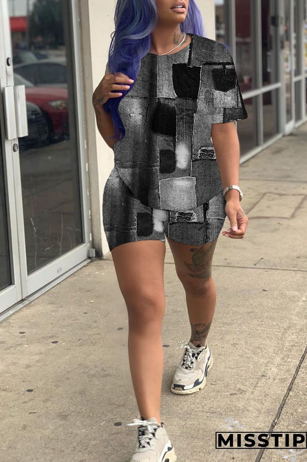 Apricot Casual Print Patchwork O Neck Short Sleeve Two Pieces