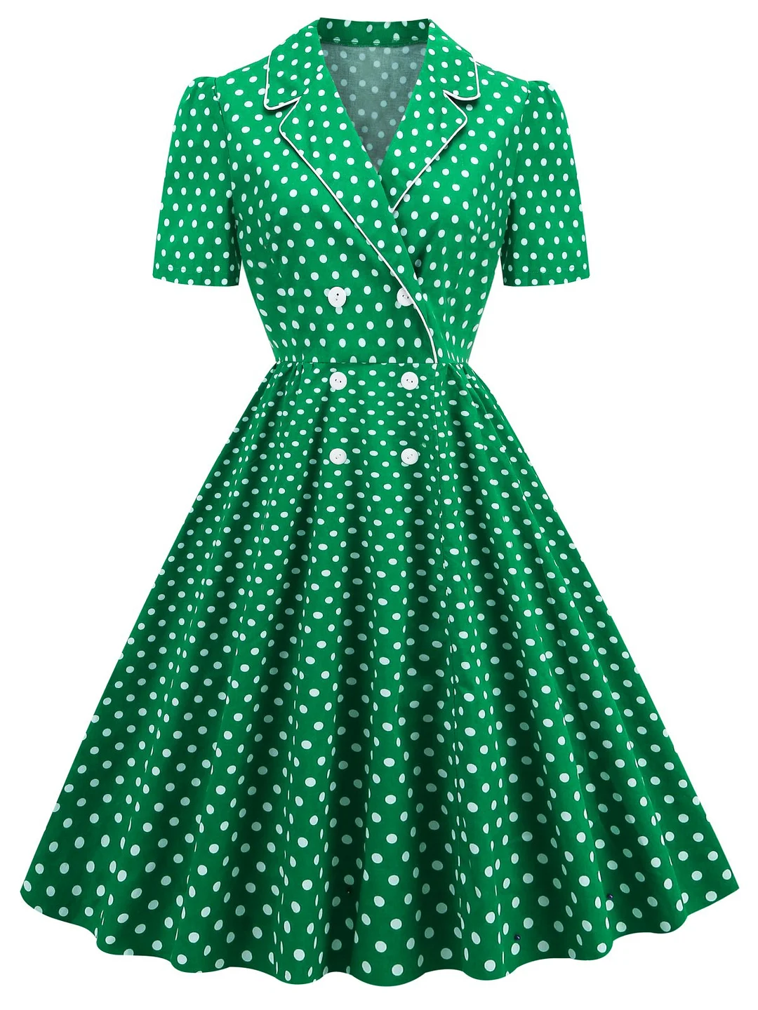Green 1950s Polka Dots Swing Dress