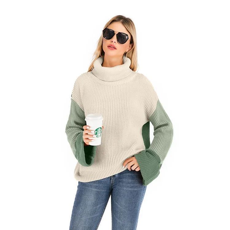 Mayoulove Three color block high collar sweater-Mayoulove