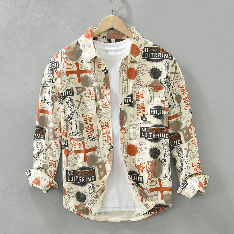 Thingsroom Spring Autumn New Turn-down Collar Long Sleeve Shirt Man High Street Letter Printing Cardigan Harajuku Button Patchwork Tops