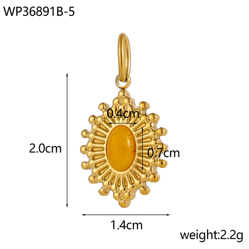 1 Piece 14 * 20mm 304 Stainless Steel Natural Stone Oval Pendant Jewelry Accessories