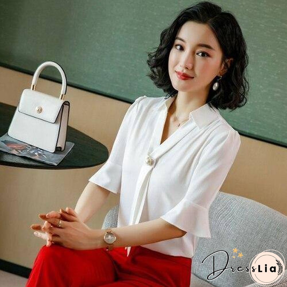 Korean Silk Women Blouses Woman Satin Blouse Tops Plus Size Blusas Mujer De Moda Women V Neck Soild Shirt Top Camisas Mujer