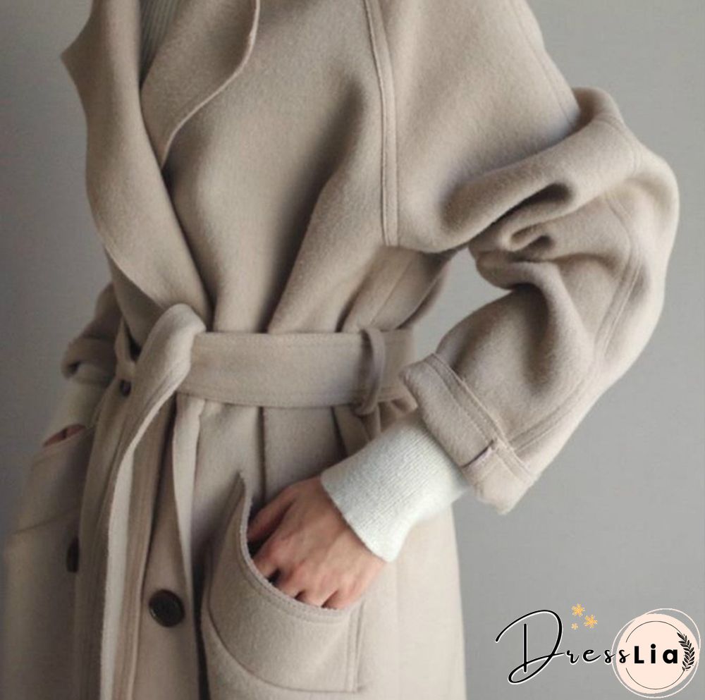 Autumn And Winter Fashion Women Temperament Coat Loose Long Oversize Trench Coat Wool Blend Coat