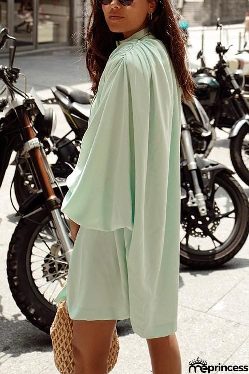 Oversized Button Puff Sleeve Shirt Dress