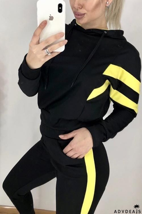 Stripe Crop Hoodie Pants Set