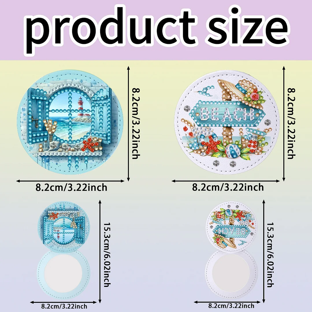DIY Diamond Art Portable Cosmetic Mirror Home Diamond Painting Crafts (Beach)