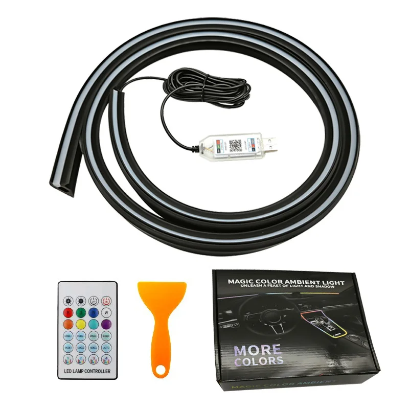 Car windshield soundproofing strip modification with LED acrylic ambient lighting, USB installation-free flowing decorative lights