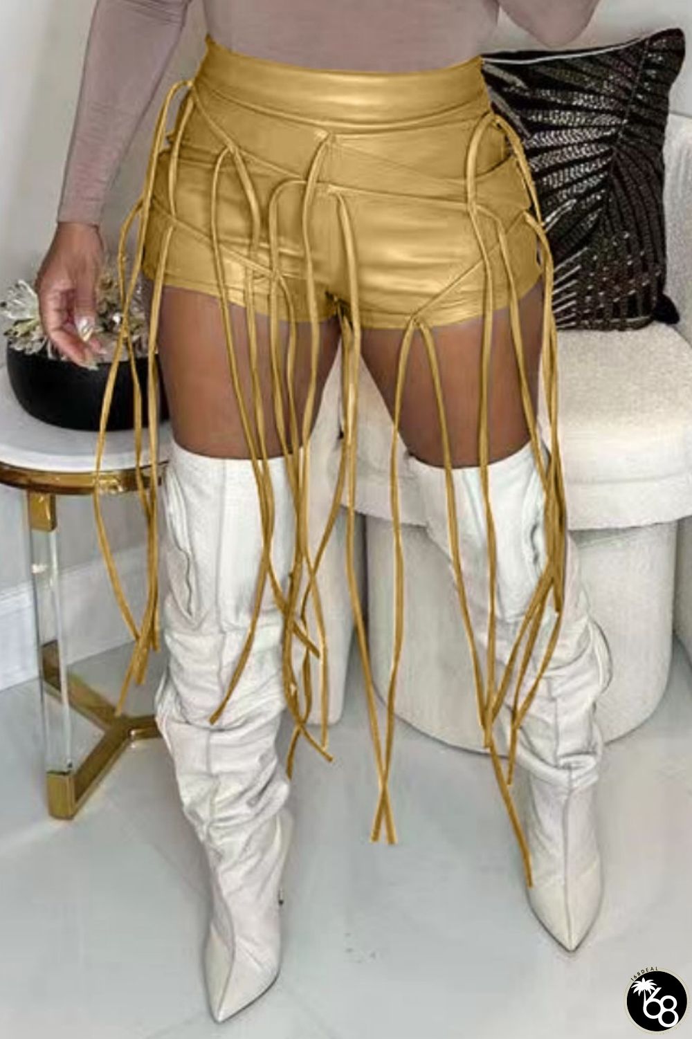 Gold Casual Solid Patchwork Skinny High Waist Conventional Solid Color Bottoms | 168DEAL