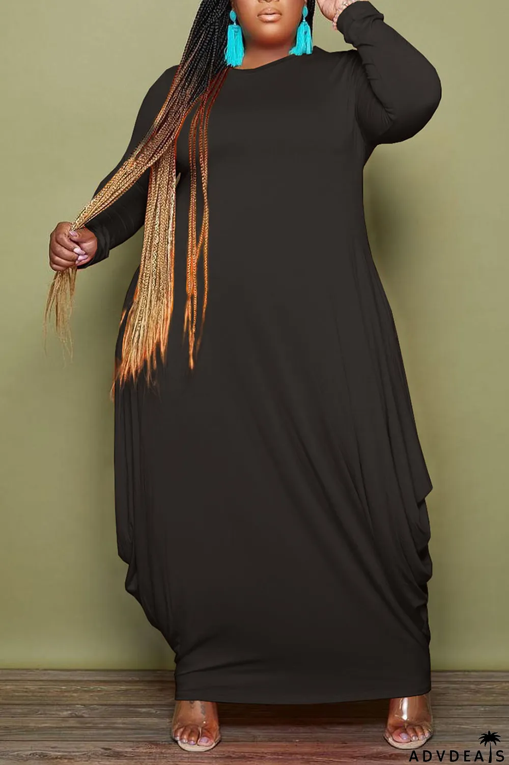 Black Casual Solid Patchwork O Neck Irregular Dress Plus Size Dresses