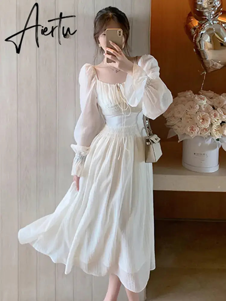 Aiertu Spring Summer New Women Elegant Midi Dresses Party Holiday Backless Prom Mixi Clothes Vestidos Robe Aiertu