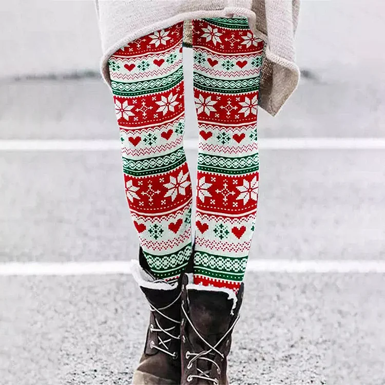Christmas Snowflake Print Warm Leggings Pant