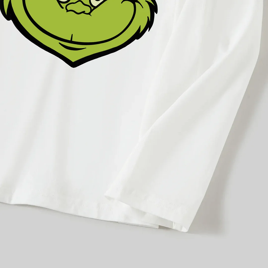 2024 Smile Green Elf Cartoon Pattern Contrast White Long Sleeve with Classic Red and Green Plaid Pants Family Matching Pajamas