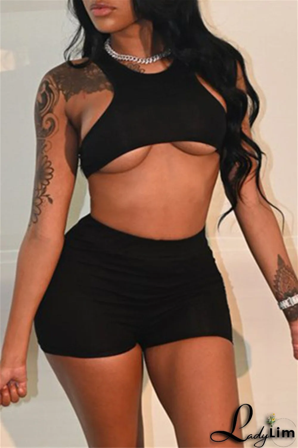 Orange Fashion Casual Sportswear Solid Basic O Neck Sleeveless Two Pieces