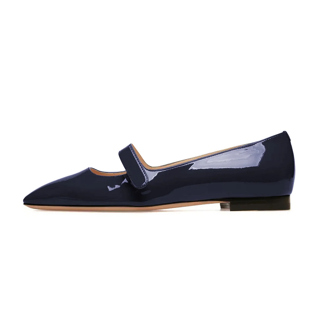 Navy Patent Leather Square Toe Comfortable Mary Jane Flats